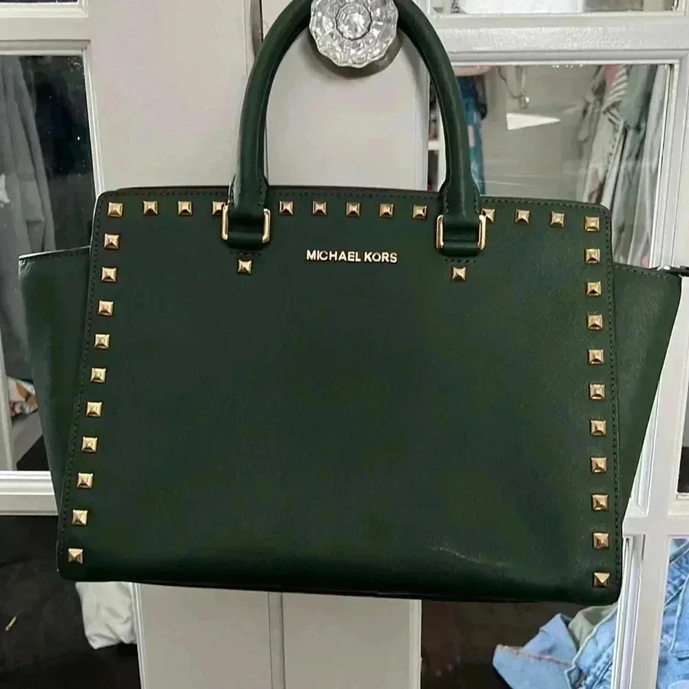 Michael Kors dark green studden bag